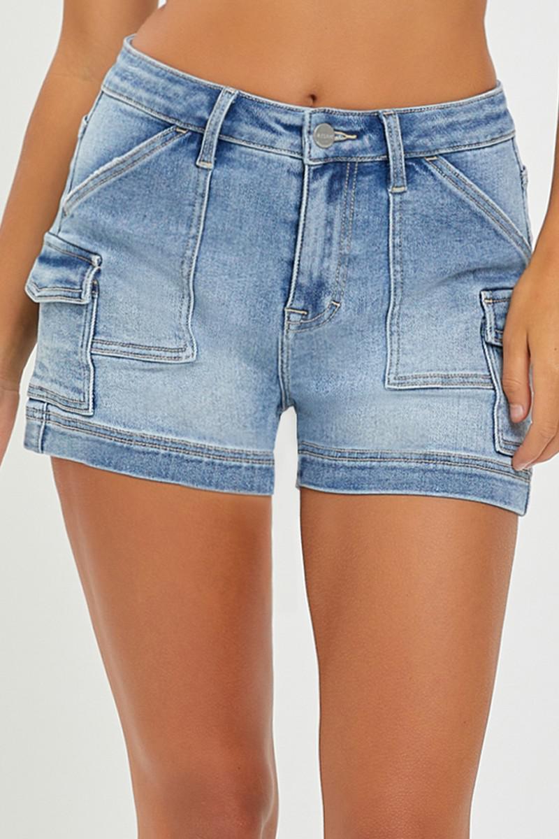 High Rise Side Cargo Pocket Shorts