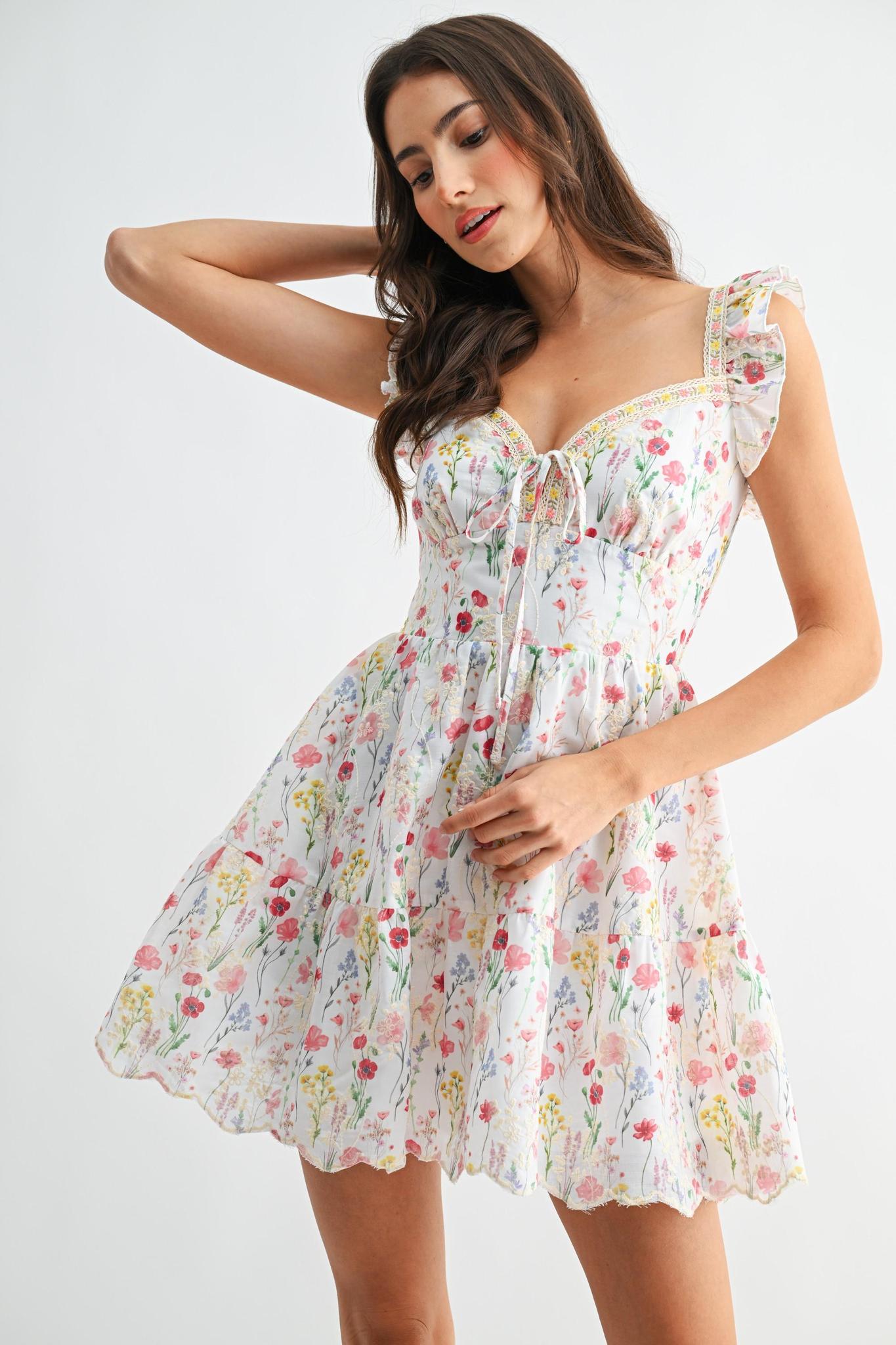 Sweet Meadow Ruffle Sleeve Floral Mini Dress