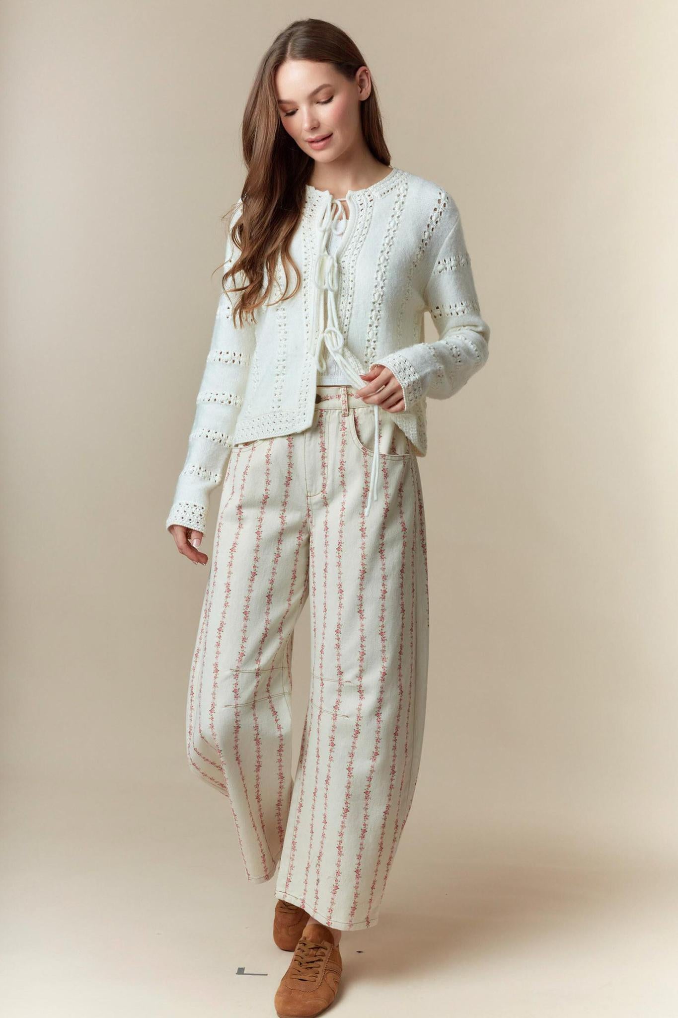 3 Bow Tie Strap Sweater Cardigan - Ivory