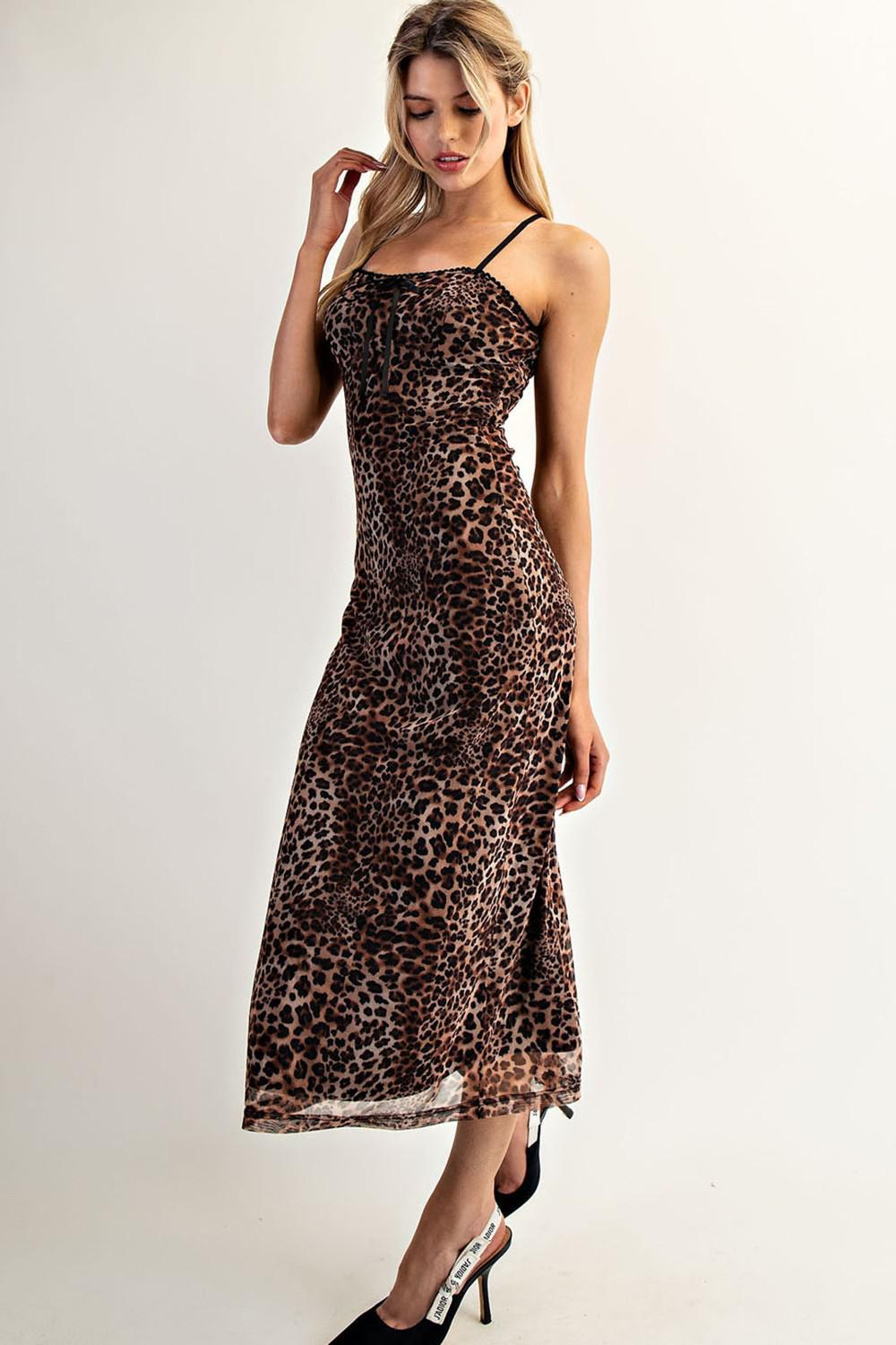 Leopard Printed Sleeveless Midi Dress