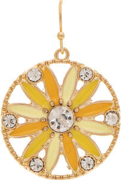 Gold Yellow Crystal Gem Round Daisy Earring