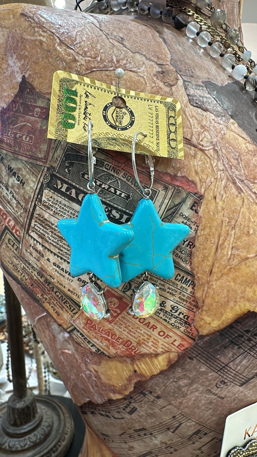 Turquoise Star Crystal Earrings