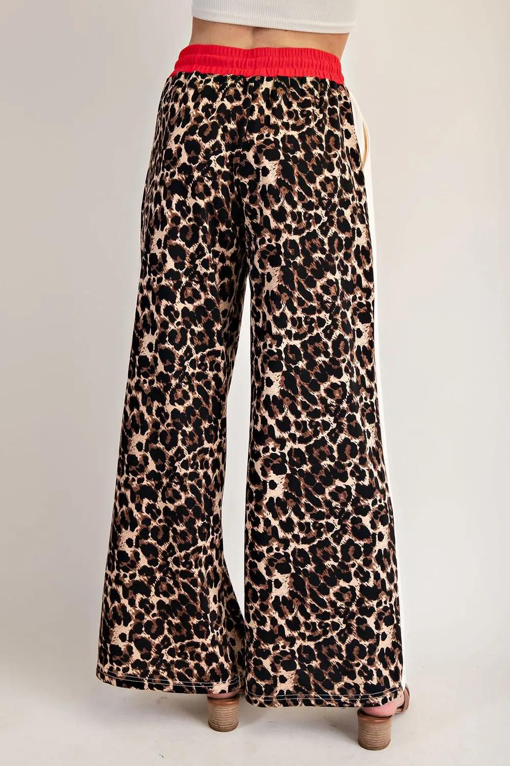 Contrasting Side Panel Leopard Sweatpants