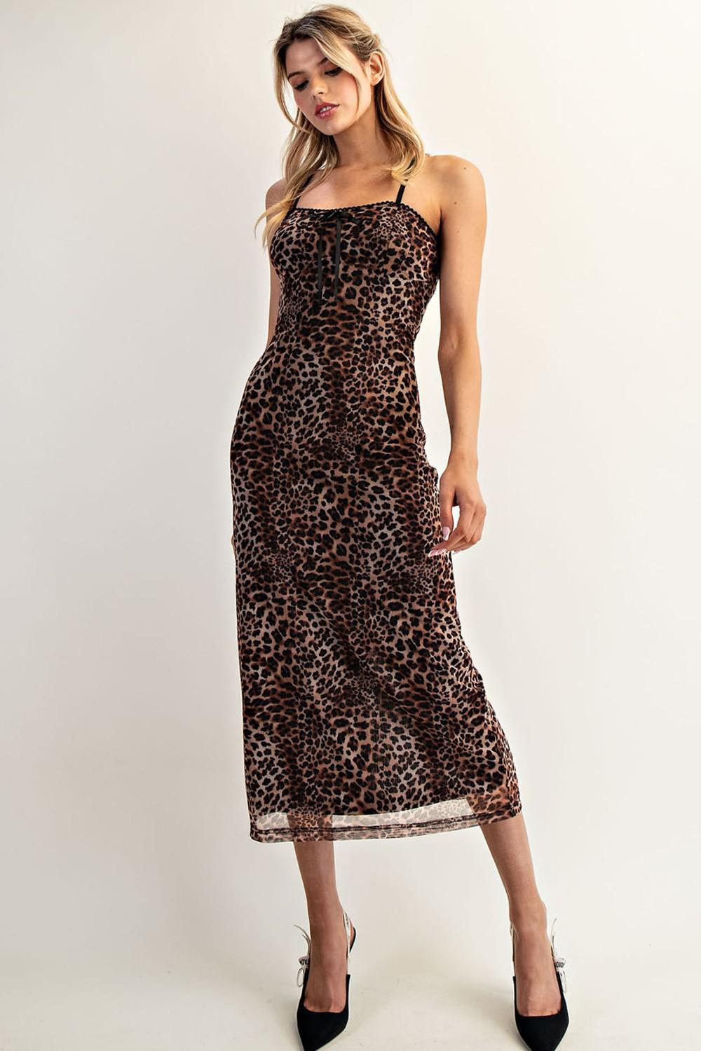 Leopard Printed Sleeveless Midi Dress