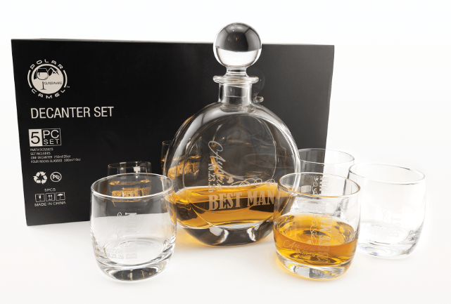 Engravable 750ml Flat Round Glass Decanter Set