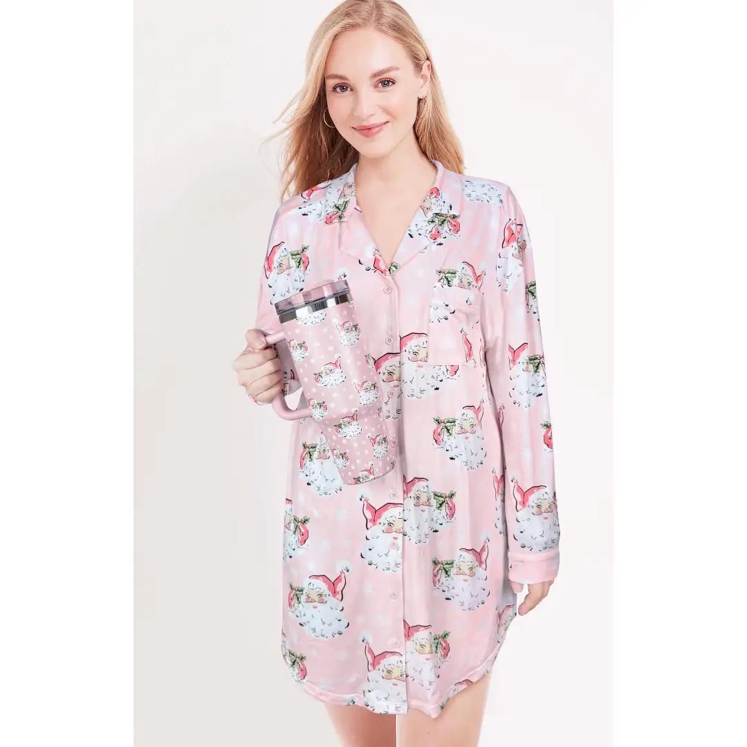 Vintage Blush St. Nick Long Sleeve Sleep Dress