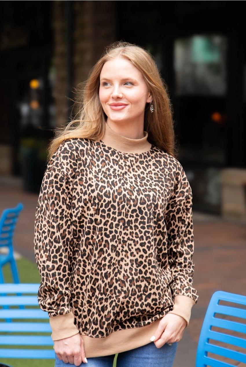 Mock Neck Sweatshirt - Leopard