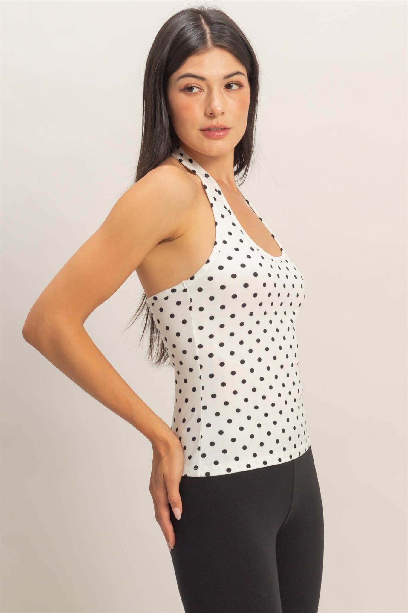 Polka Dot Halter Top - White