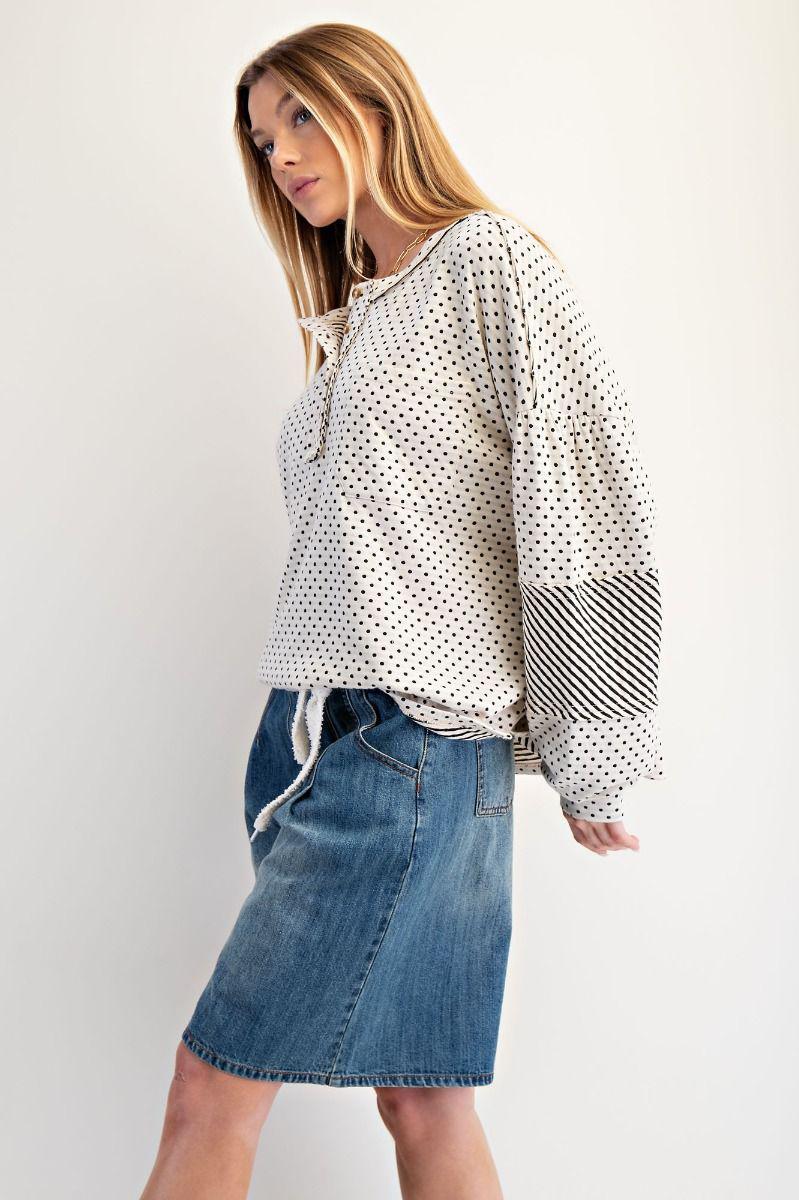 Cream Mixed Print Washed Pullover