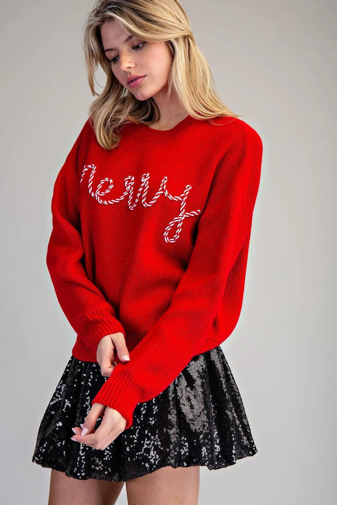 Candy Cane Merry Long Sleeve Sweater