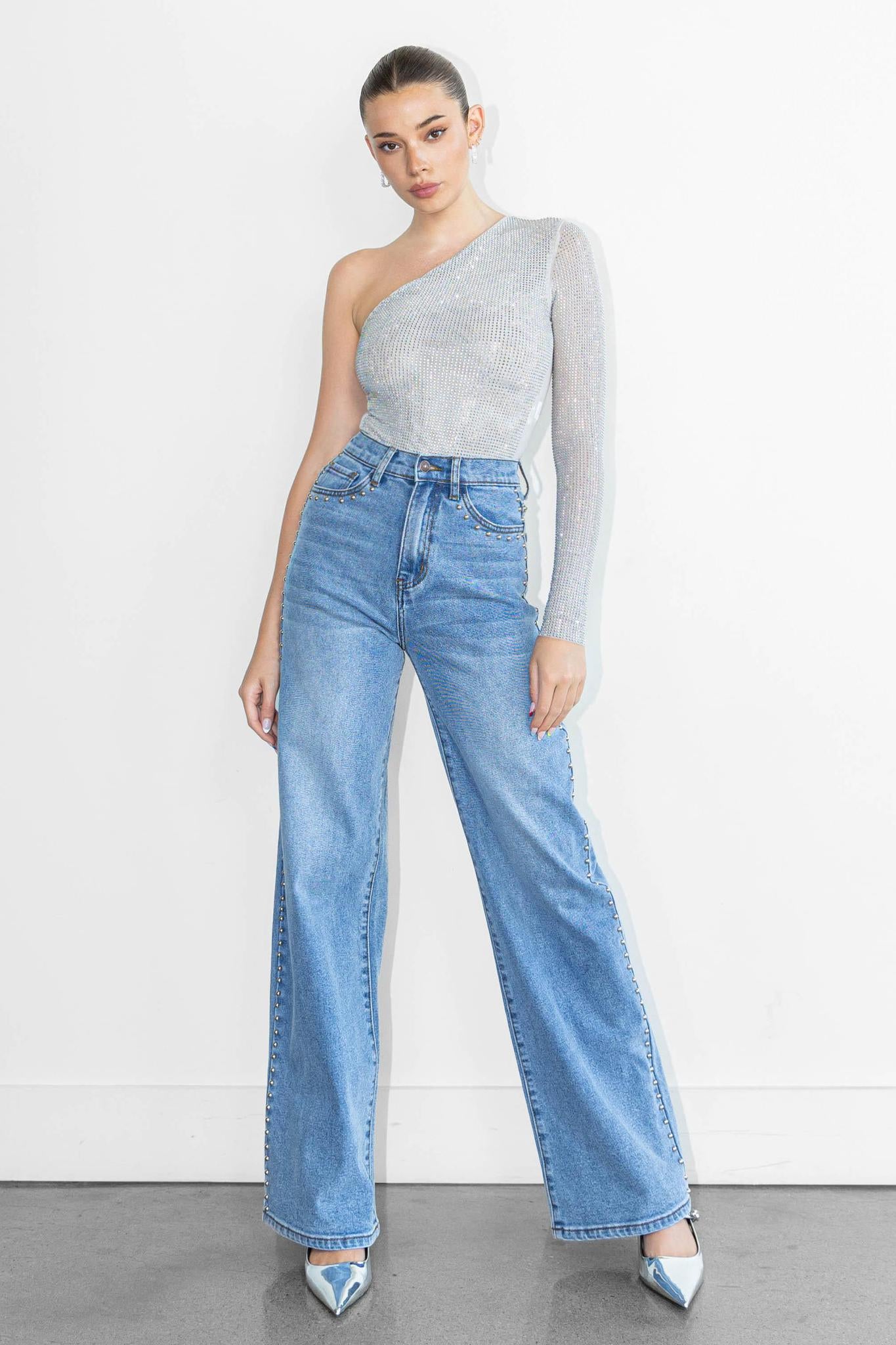 Vibrant Stud Wide Leg Jeans