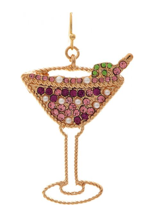 Multicolor Pink Crystal Martini Glass Earring