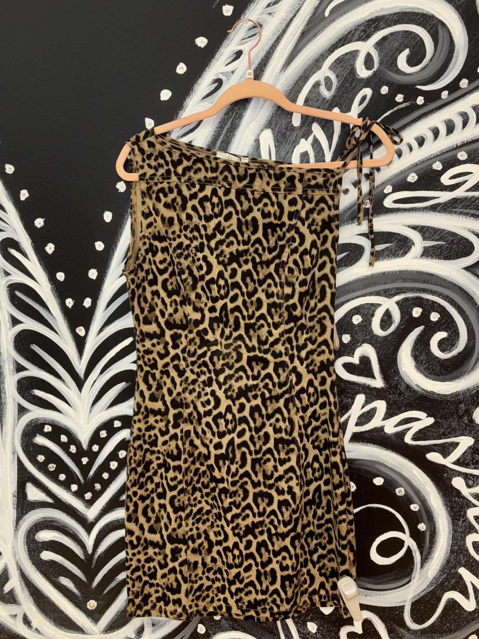 Leopard Denim Asymmetric Shoulder Mini Dress