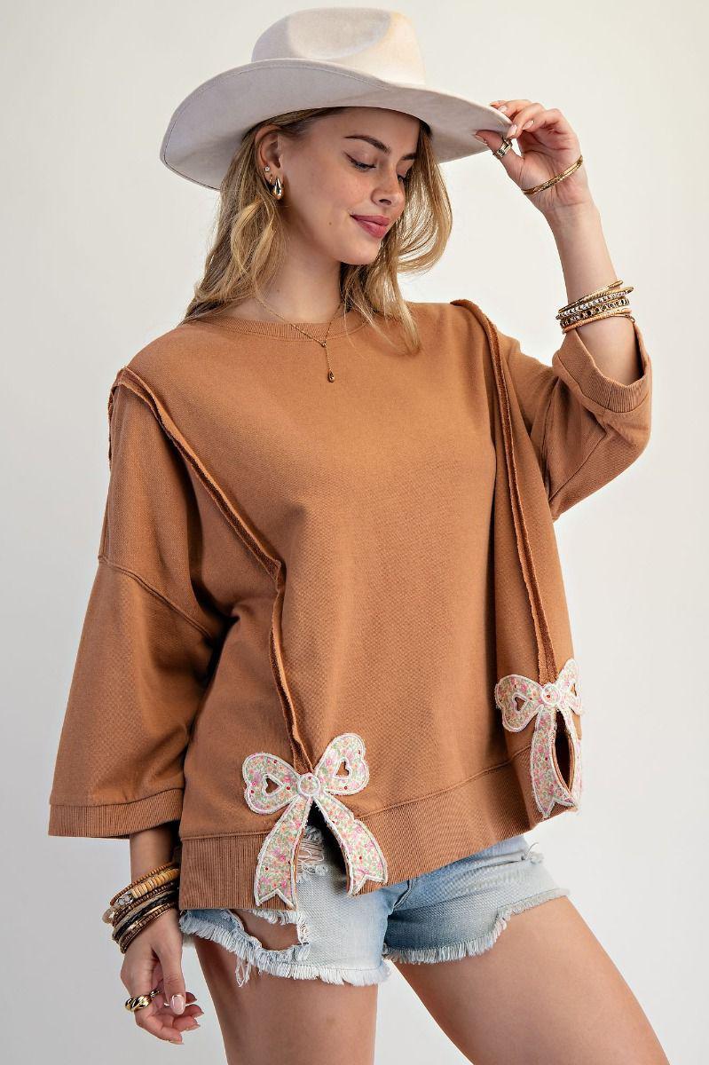 Camel Bow Patch Terry Pullover