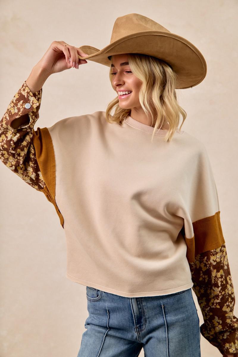 Frenchter With Floral Corduroy Sleeves Top
