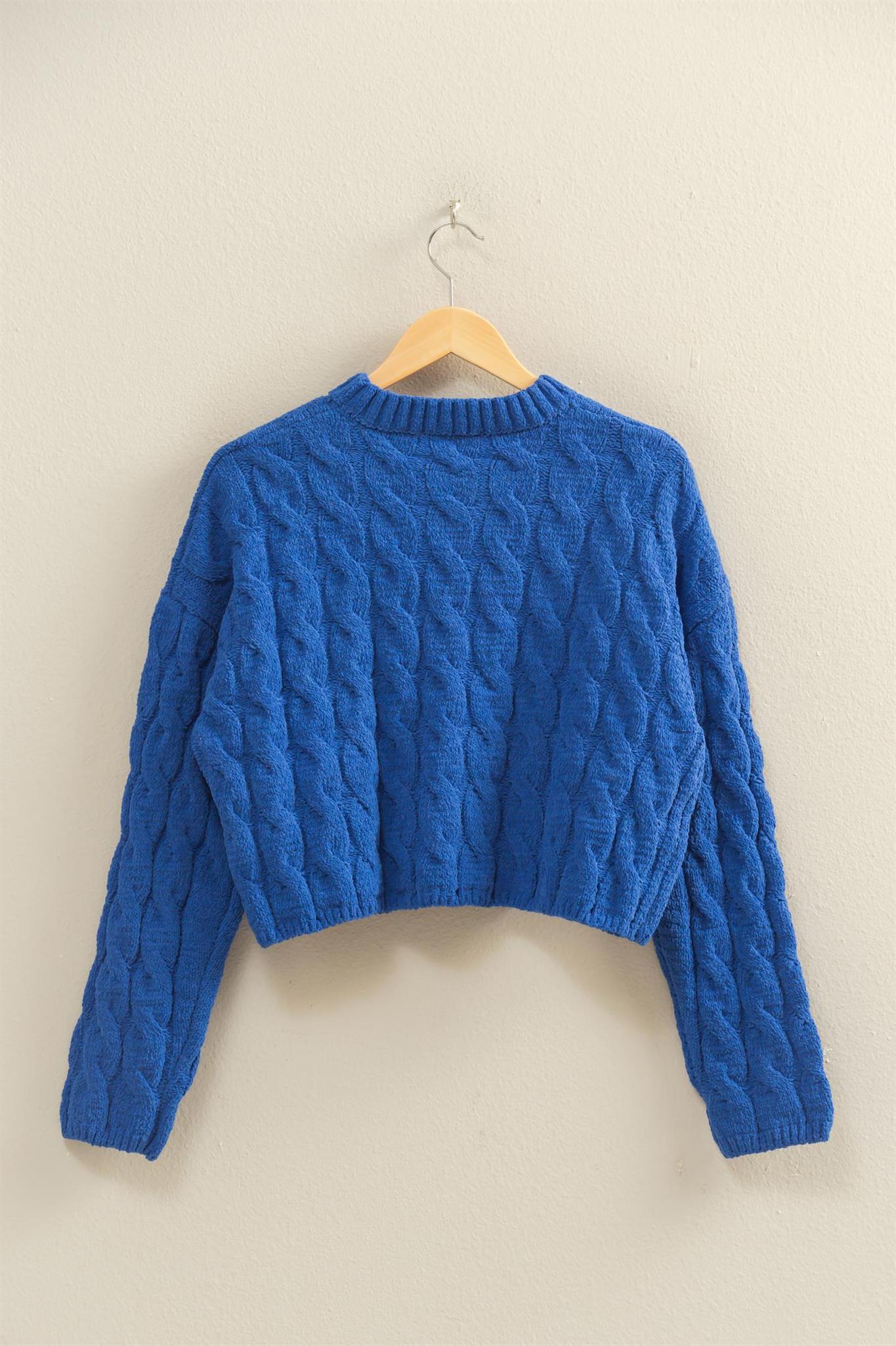 Textured Crew Neck Cable Knit Sweater