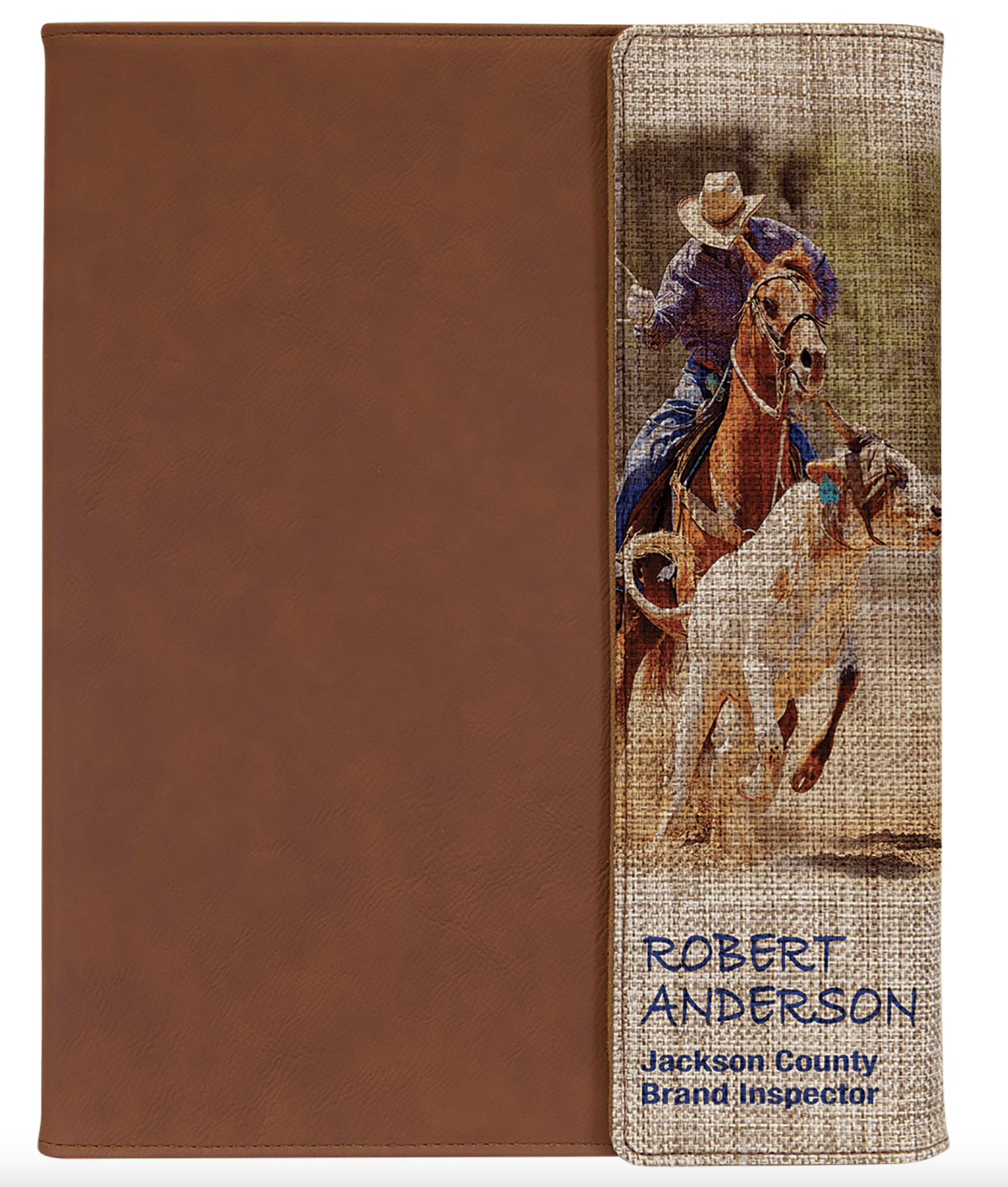 9 1/2" x 12" Rawhide with Customizable Burlap Portfolio with Notepad