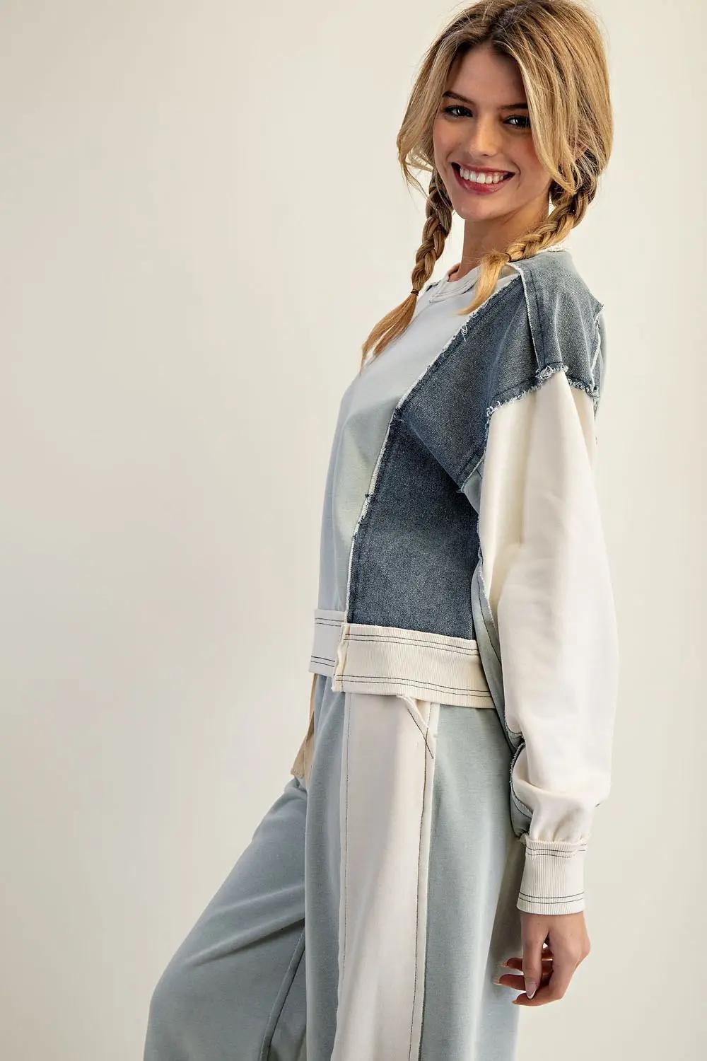 Frayed Sage Block Long Sleeve Pullover