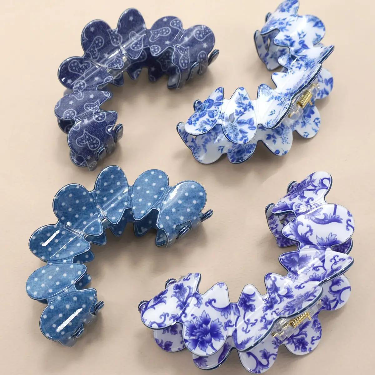 Vintage Porcelain Style Half Moon Hair Claw Clips