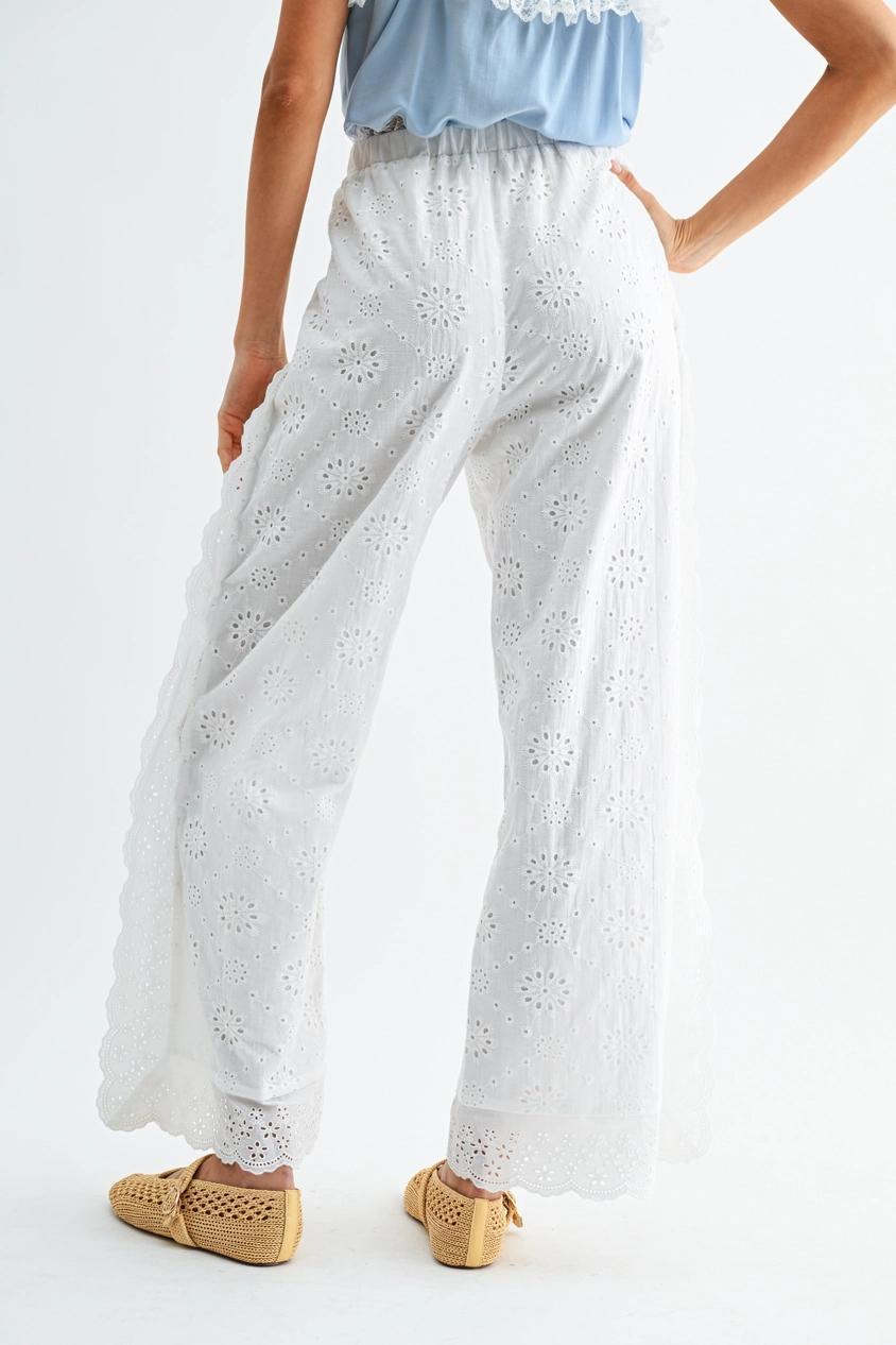 Broderie Anglaise Wide-Leg Trousers