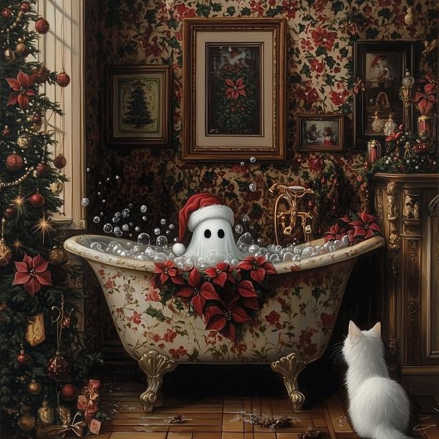 Vintage Christmas Ghost Tub 12x12 Box Frame