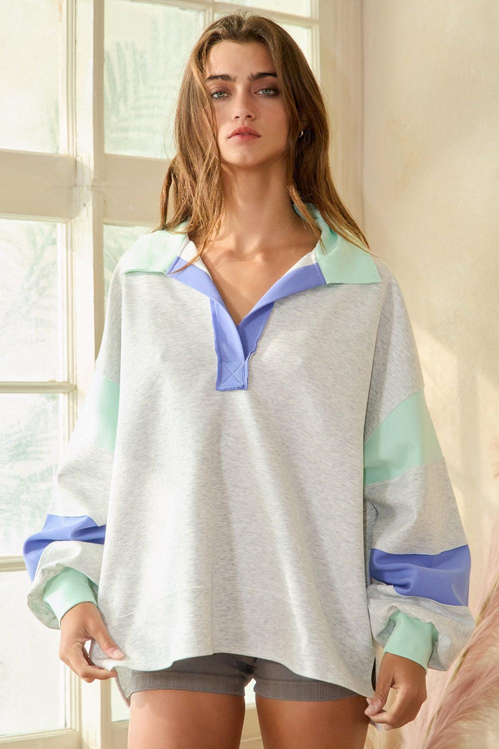 Mint Colorblock Oversized Pullover