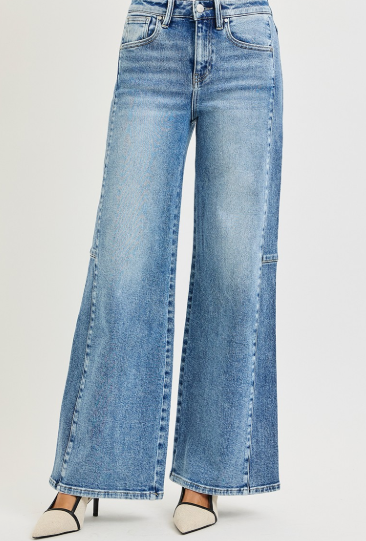 High Rise Wide Jeans With Contrast Side Wash
