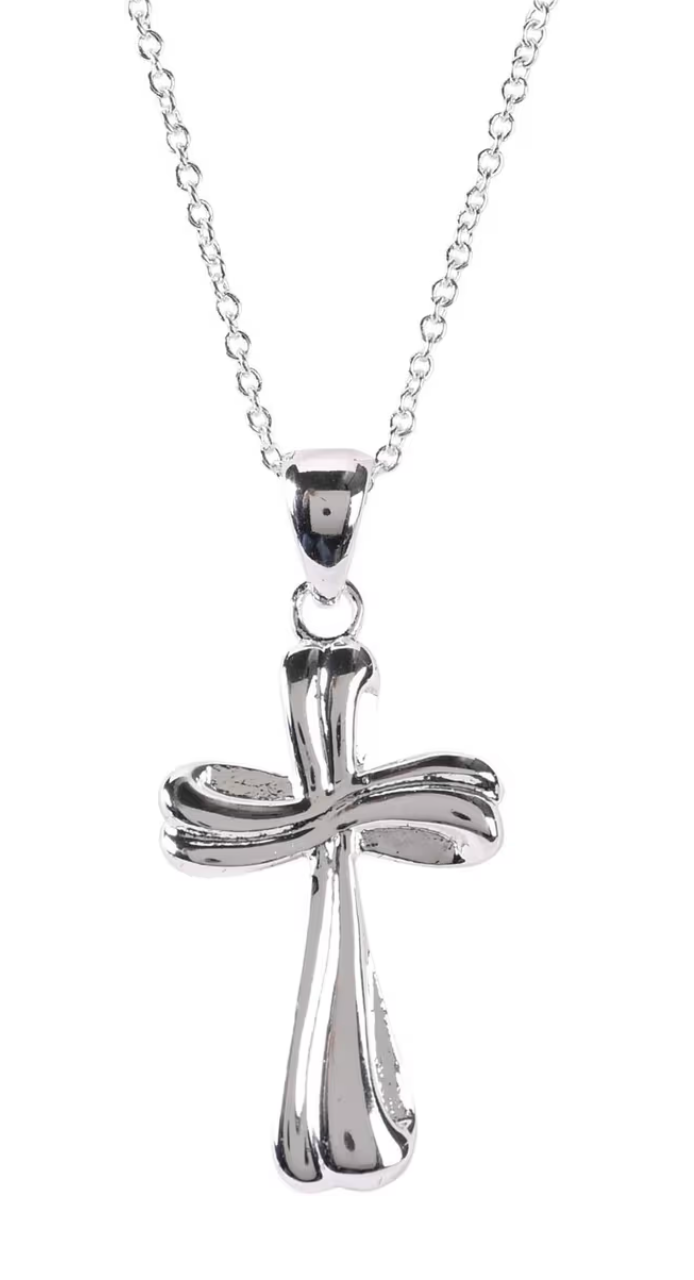 Necklace Mobius Bud Cross Silver Plated