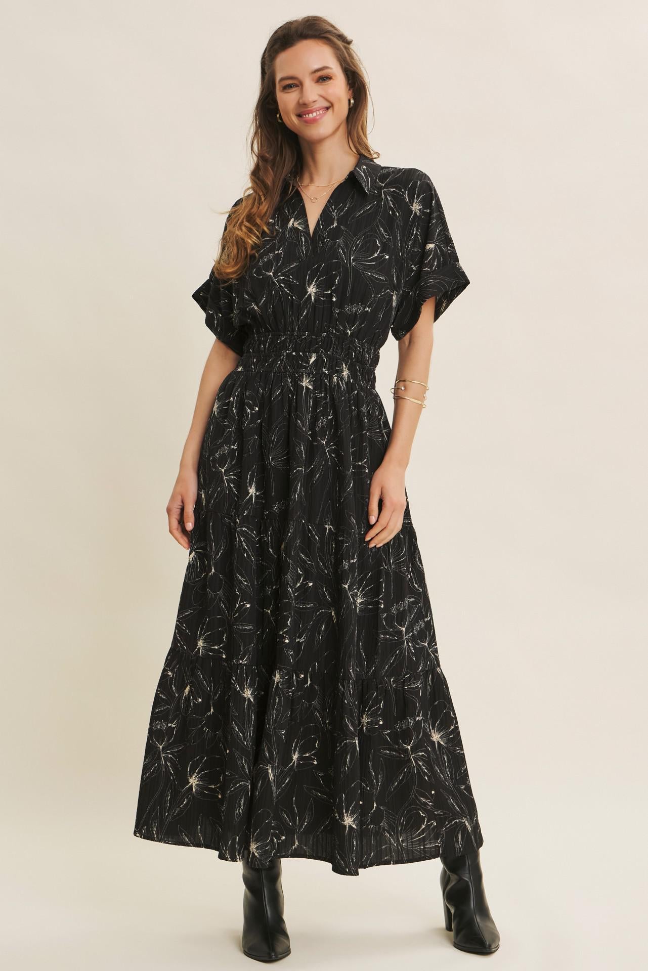 Romantic Floral Maxi Dress with Tiered Ruffles