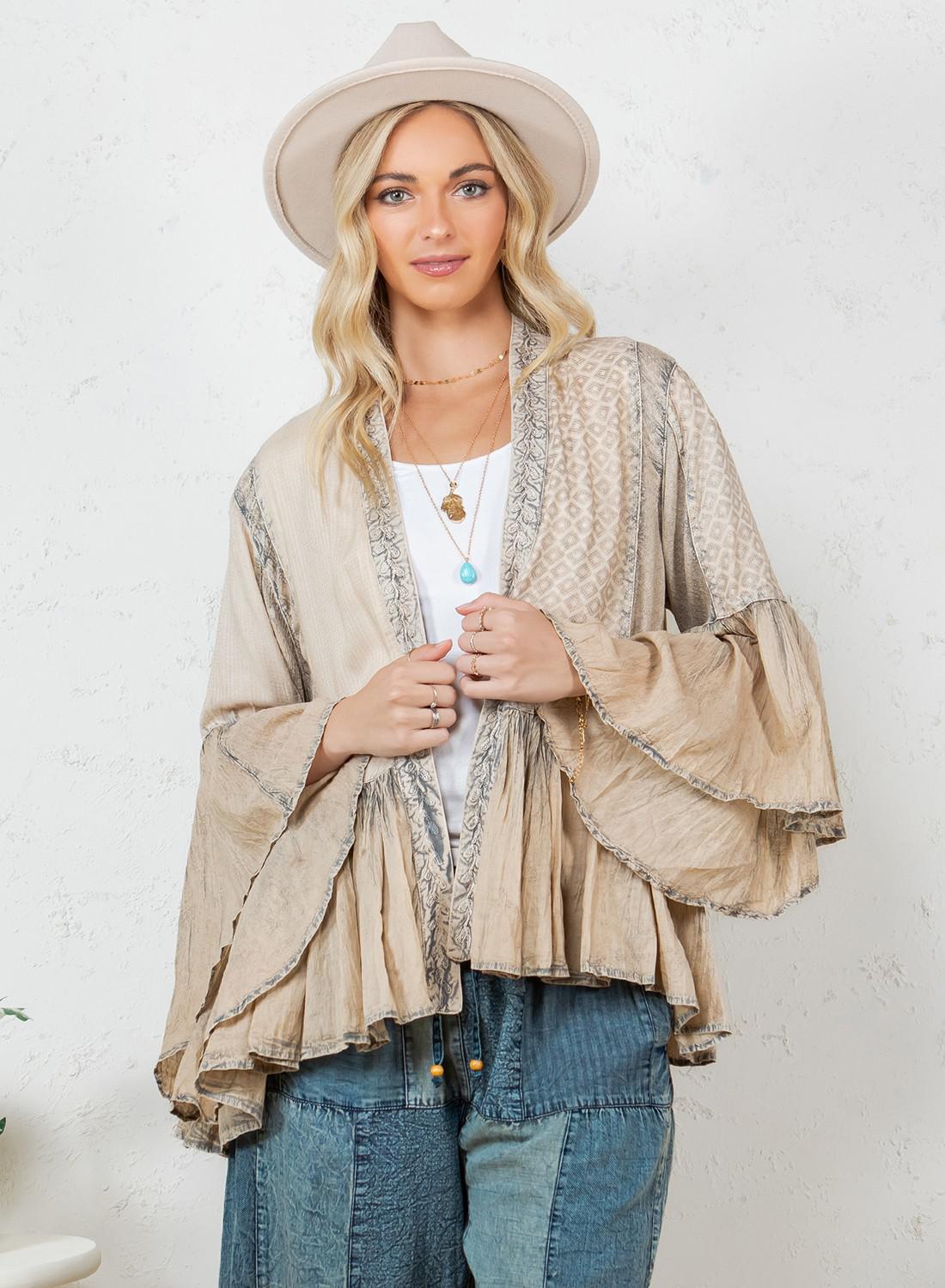 Latte Elegant Kimono Frill Shrug
