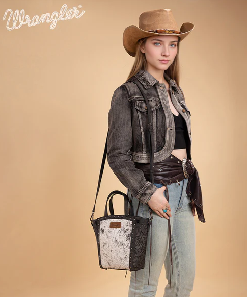Wrangler Genuine Hair-On Cowhide Tote/Crossbody - Black