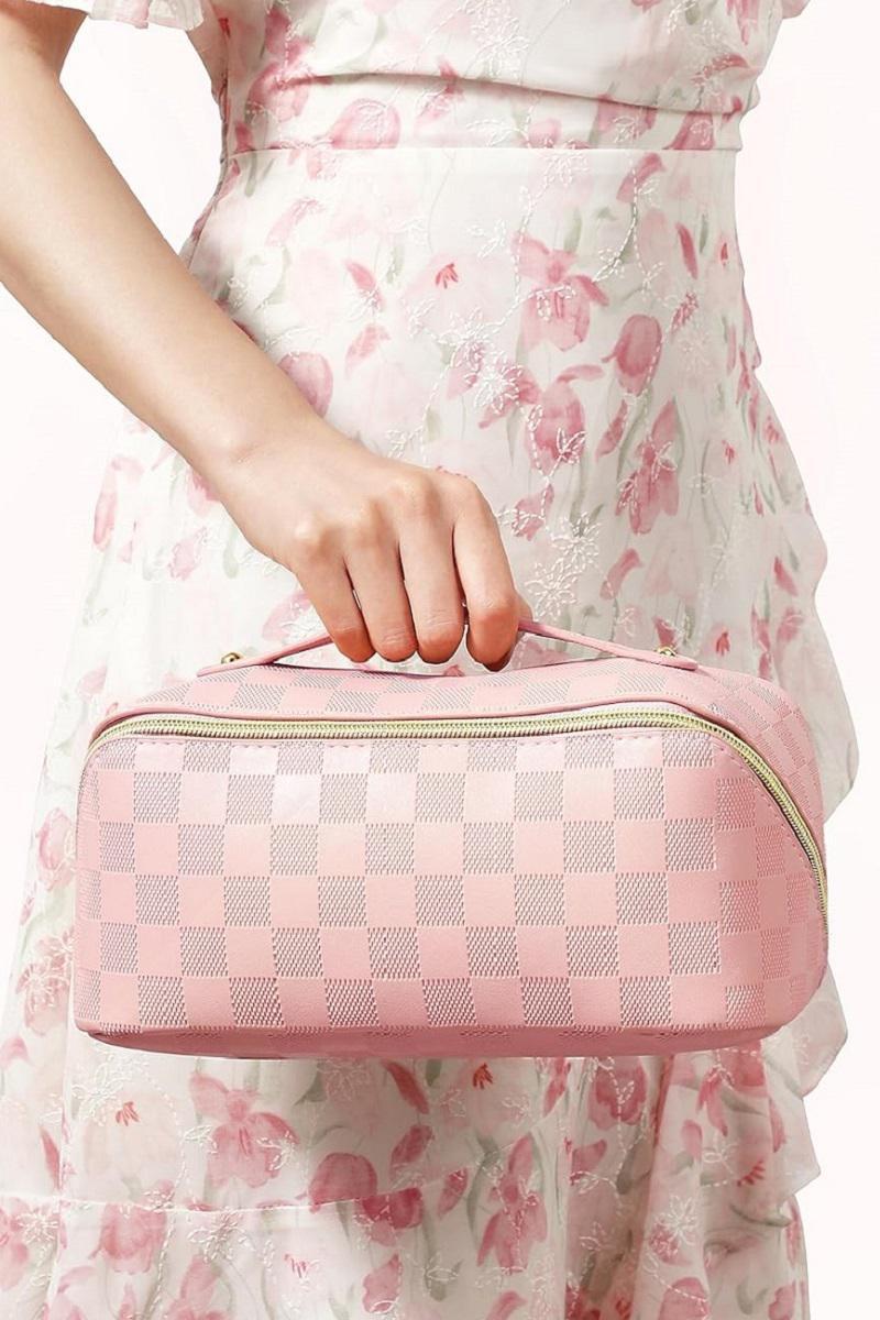 Vegan Leather Checkered Makeup Bag