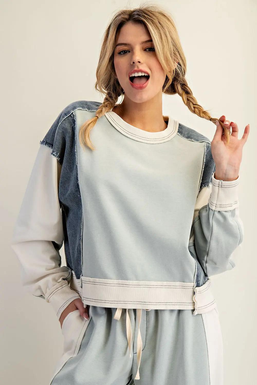 Frayed Sage Block Long Sleeve Pullover