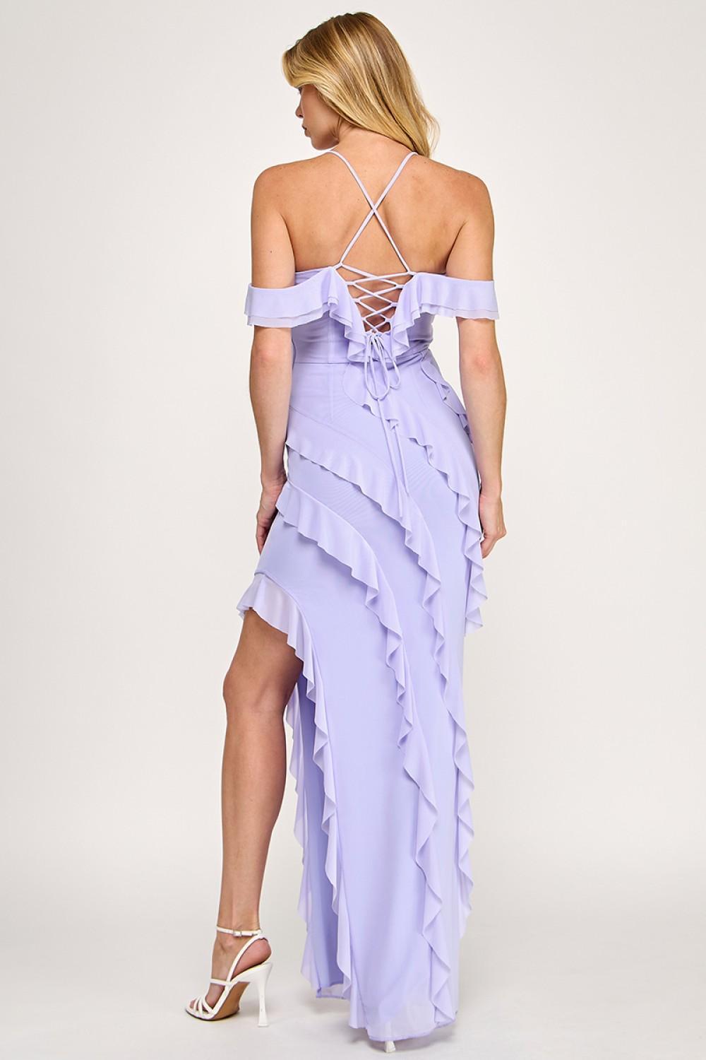 Lavender Asymmetric Ruffled Lace-Up Gown