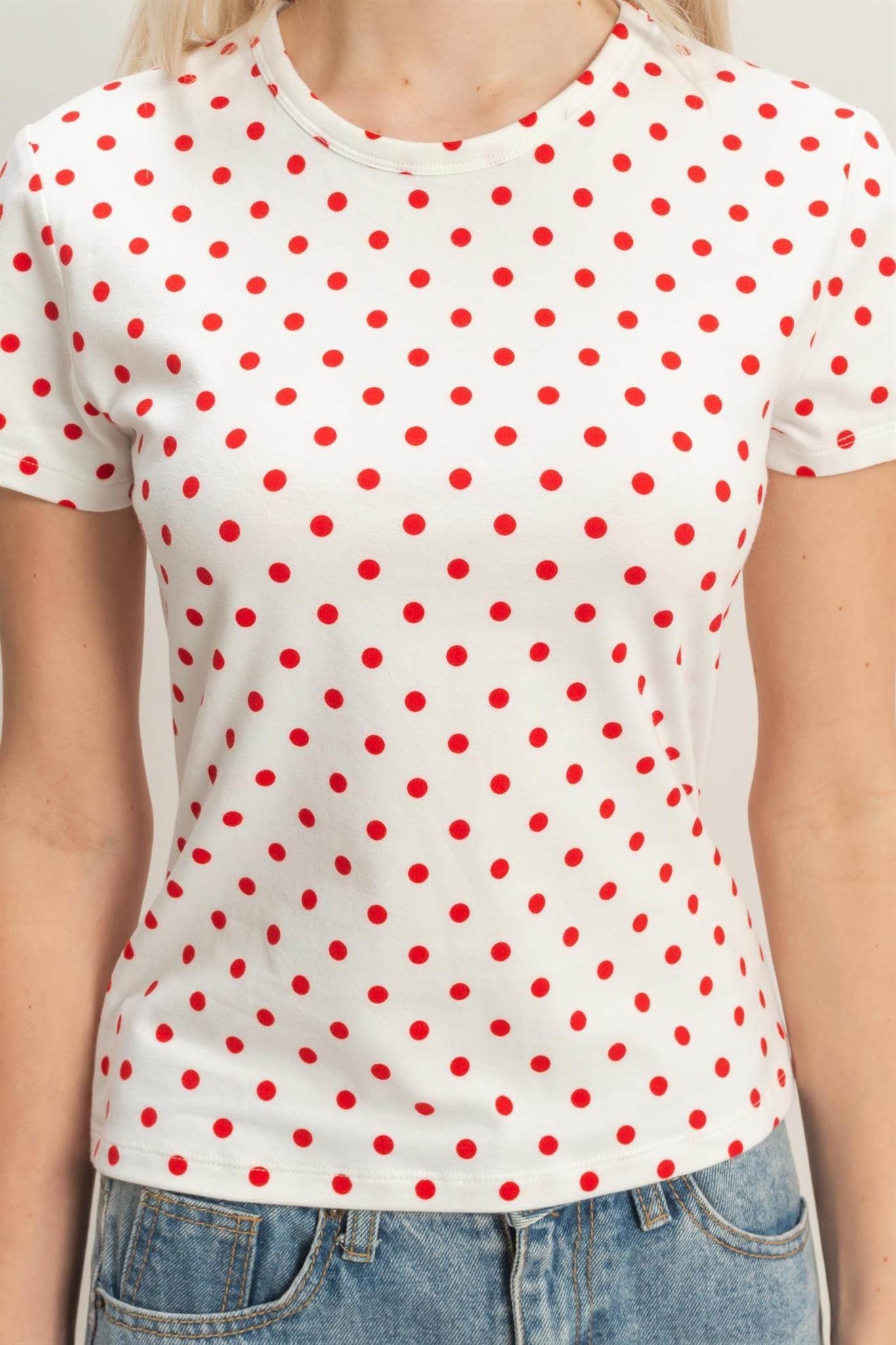 Polka Dot Short Sleeve Crew Neck - Red
