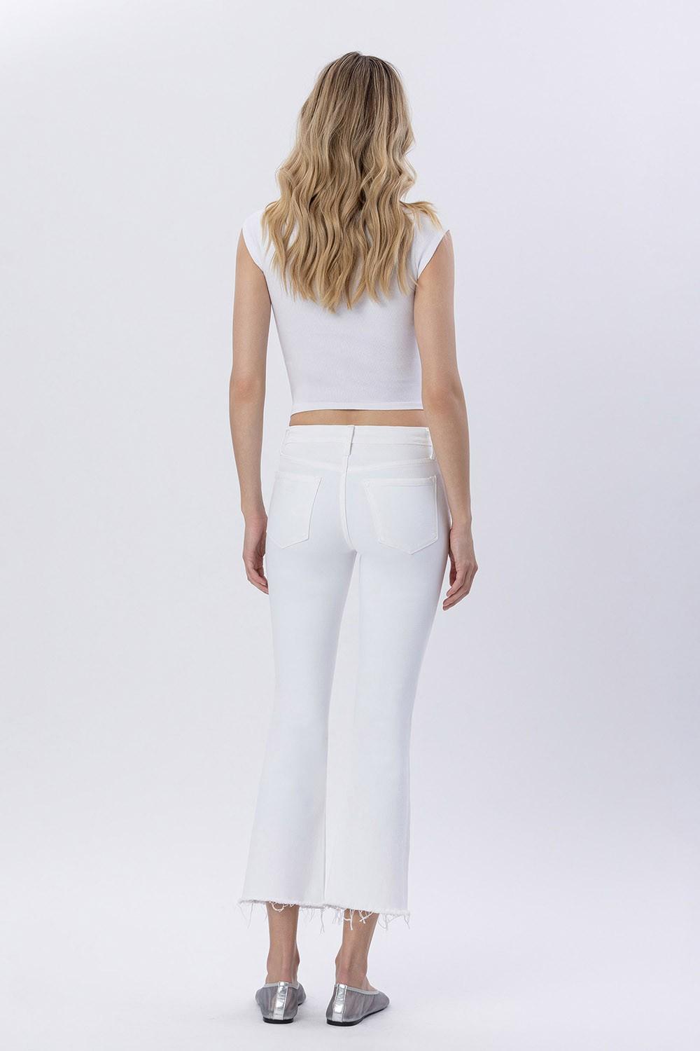 White Mid Rise Seamless Waistband Crop Flare Jeans
