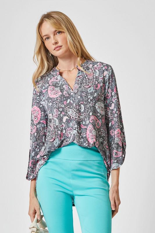Grey Pink Paisley Top