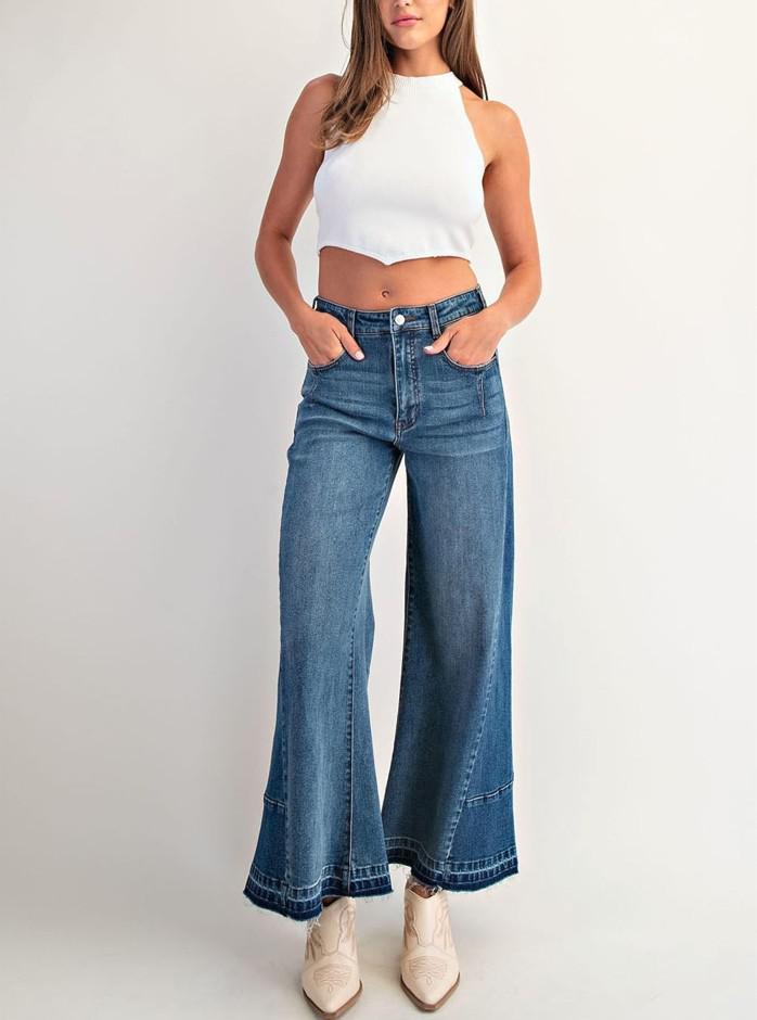 Frayed Pocket Boot Cut Jeans