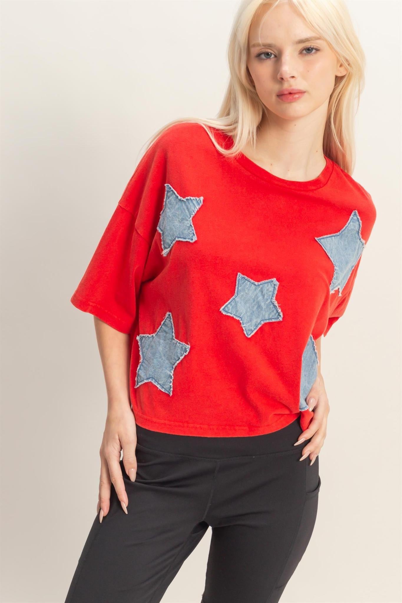 Raw Edge Star Patch Top