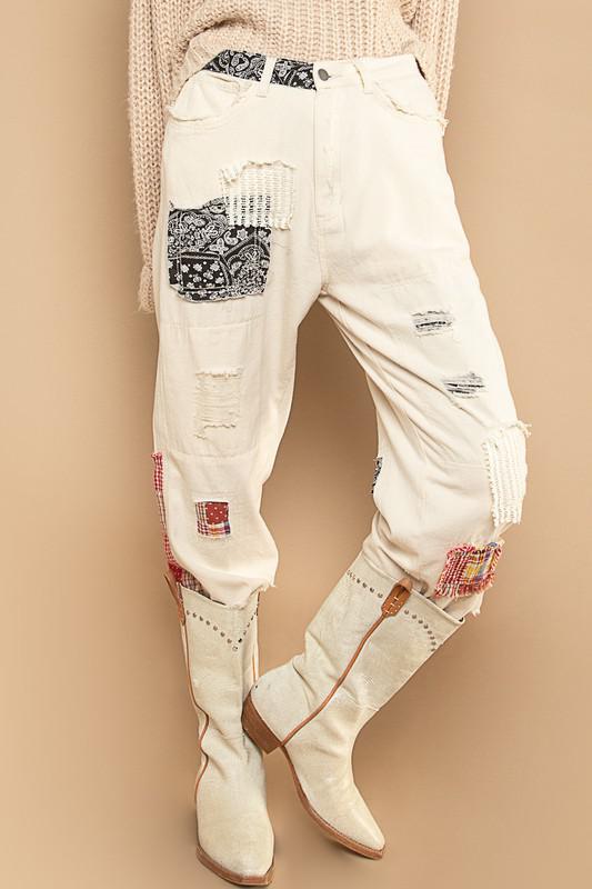 PATCHWORK PANTS, Beige