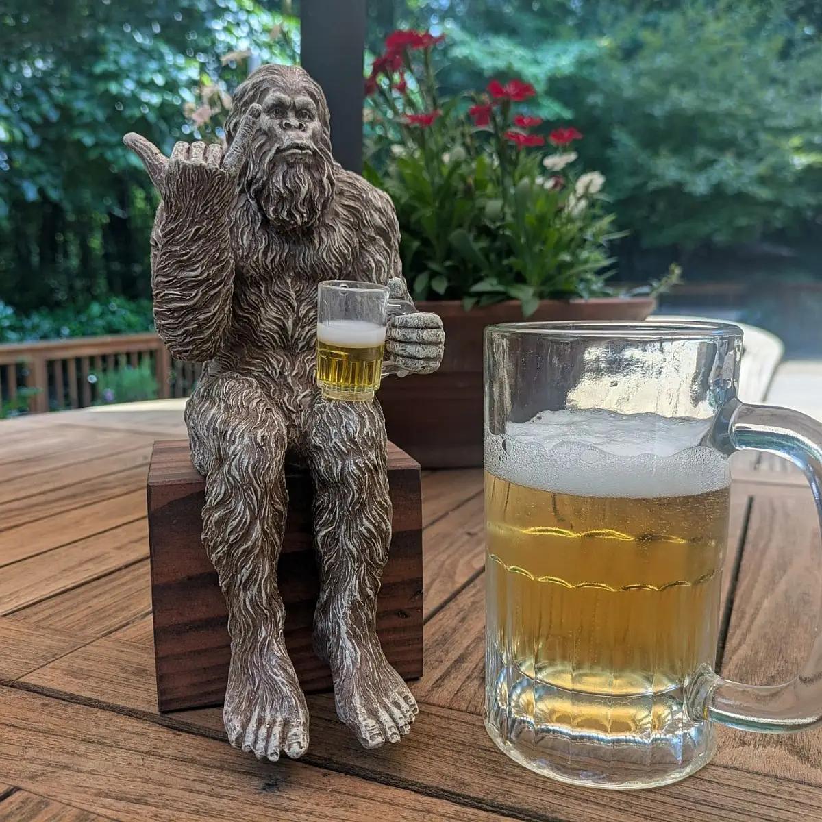 Party Bigfoot Sasquatch Beer Drinking Statue 10 Inch H