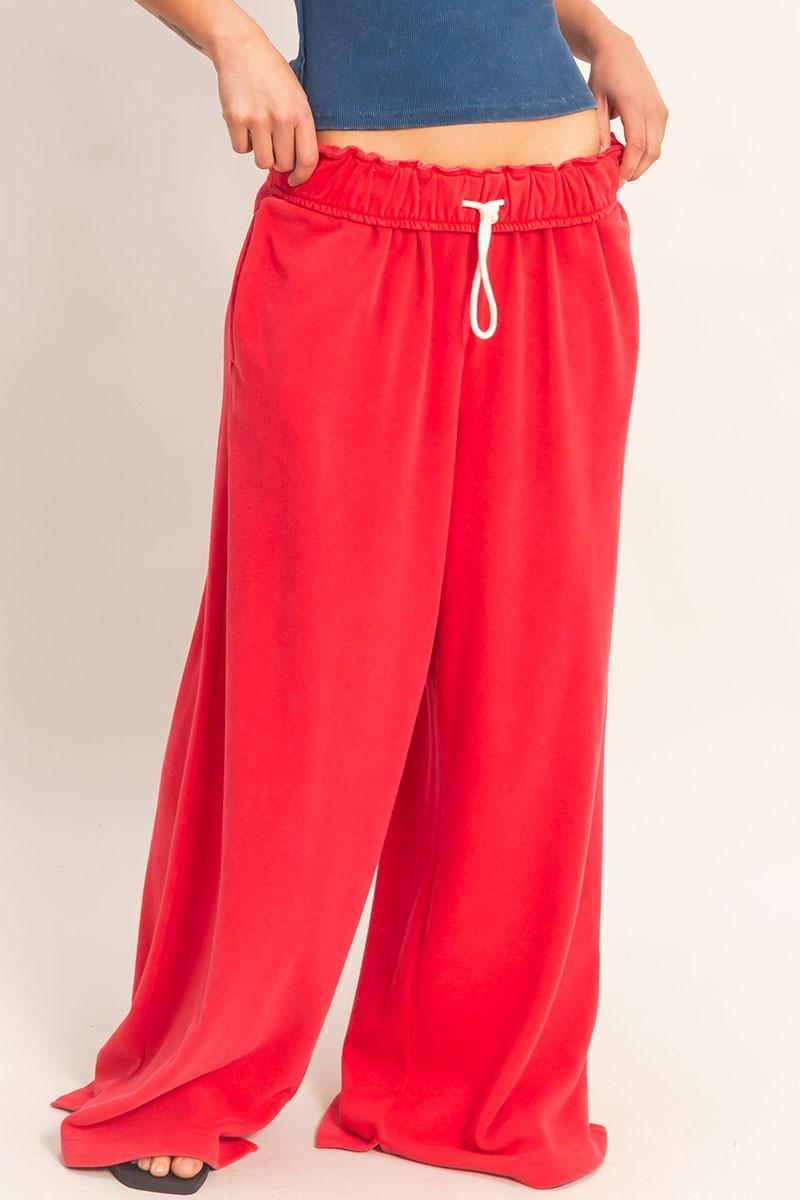 Fold Over Waist Wide Leg Sweatpant