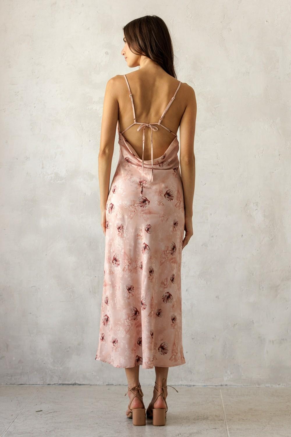 Rose Mauve Satin Floral Tie Front Midi Dress