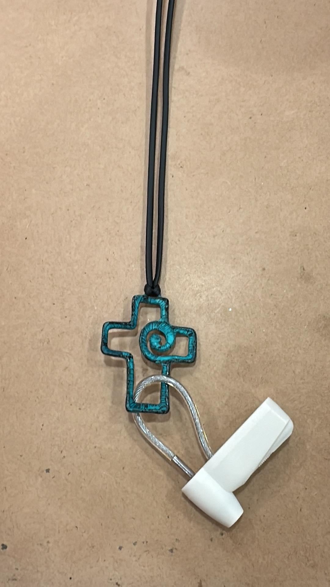 Blue Swirl Cross Necklace