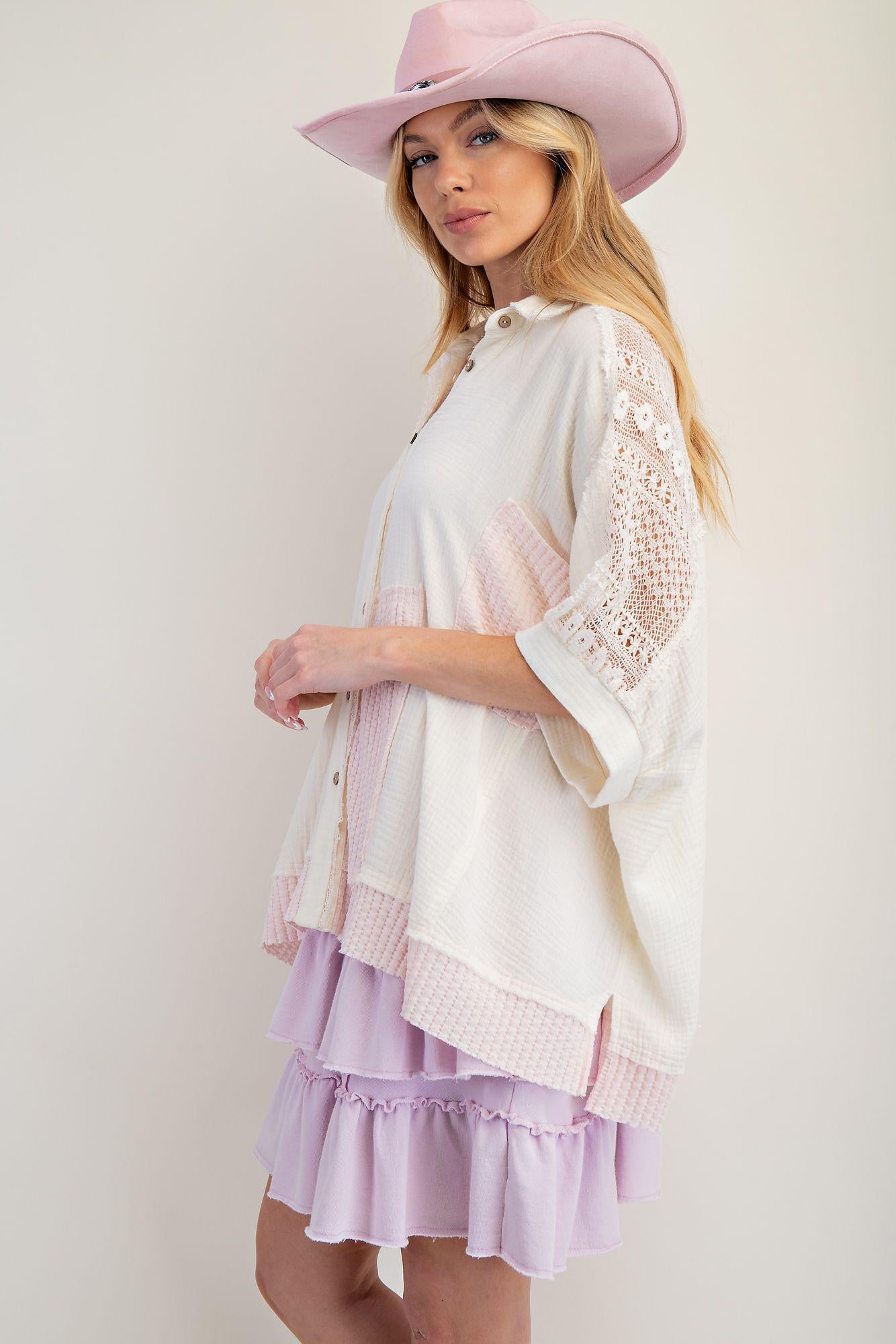 Ivory Cotton Gauze Button Blouse