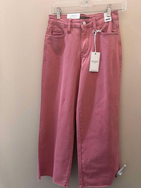 Judy Blue Rose Raw Hem Wide Crop Jean