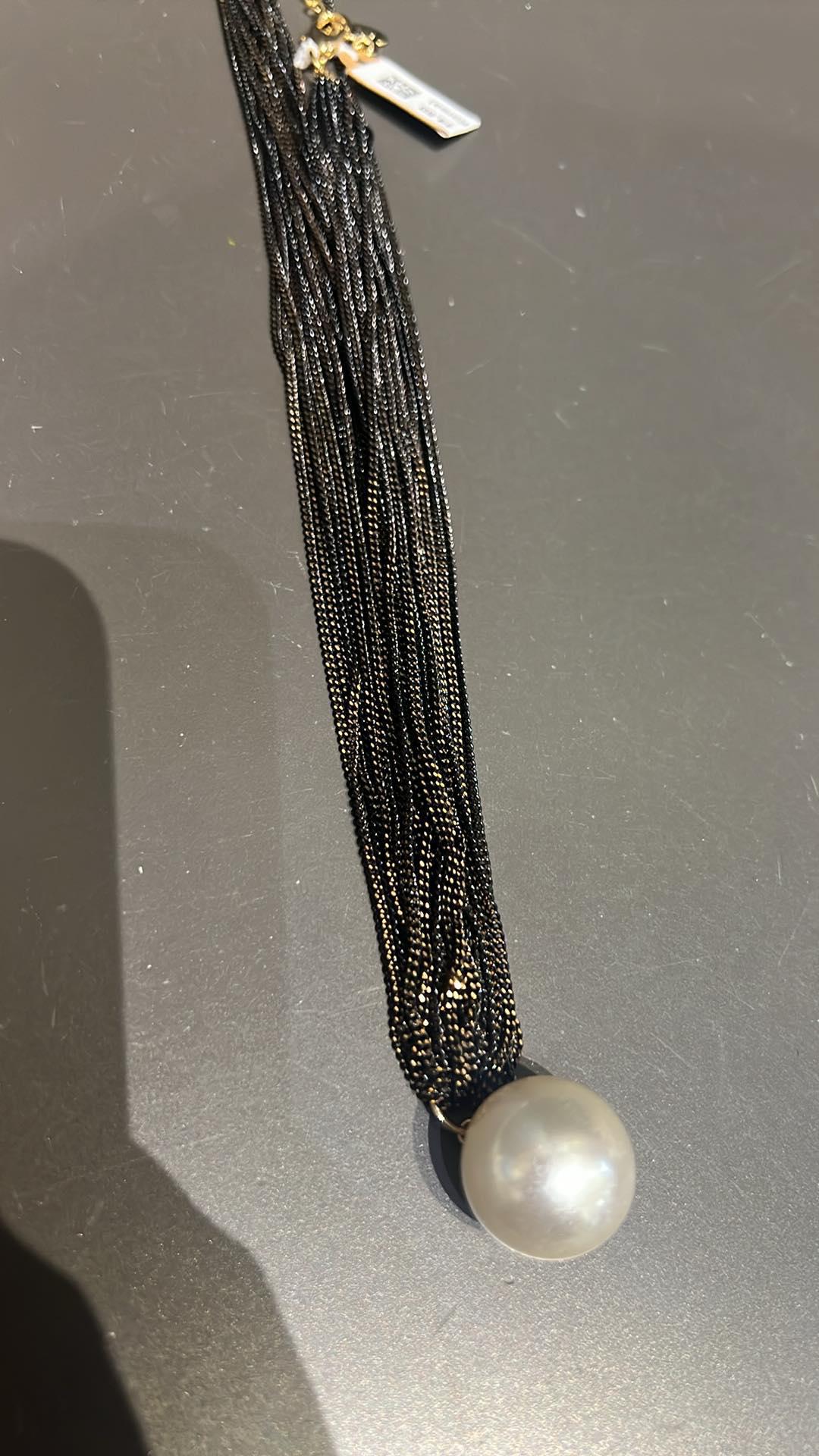 Black & Gold Chain Pearl Necklace