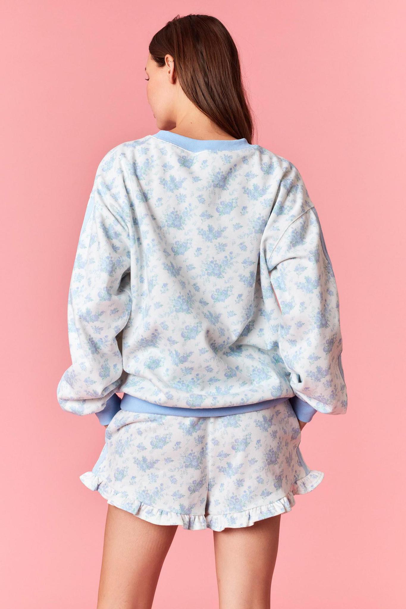 Blue Floral Print Terry Sweatshirt