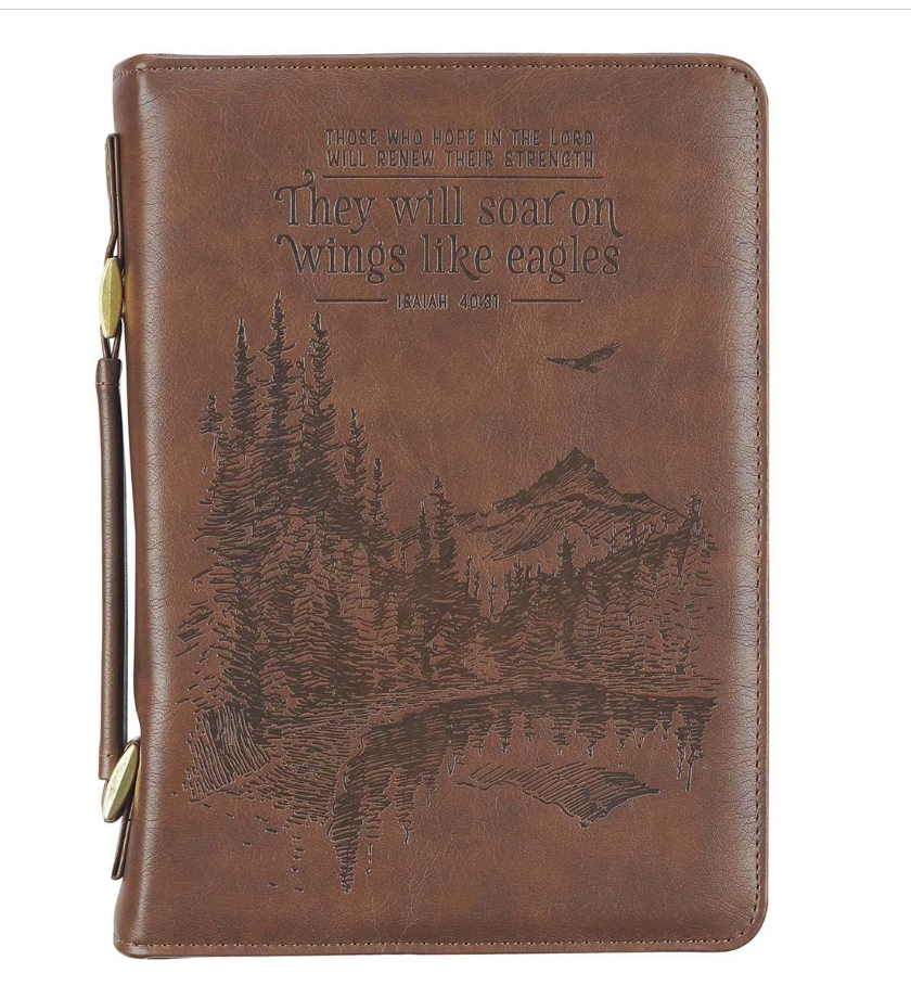 On Wings Like Eagles Brown Faux Leather Classic Bible Cover - Isaiah 40:31