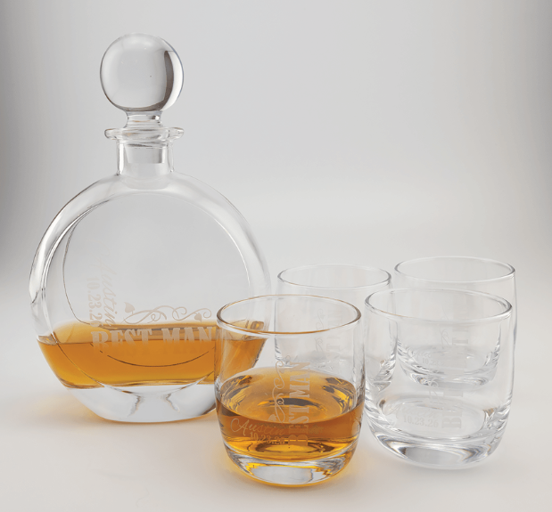 Engravable 750ml Flat Round Glass Decanter Set